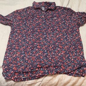 Rhoback Navy and Coral Floral Men's Polo